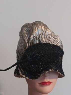 Elegant Black and Silver Women's Straw Cloche Hat